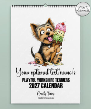 personalised playful yorkshire terriers yorkie 2027 dog calendar