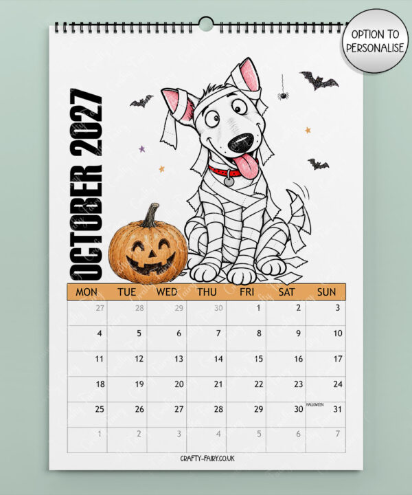 personalised playful bull terriers 2027 dog calendar 7 colour options