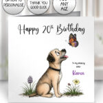 personalised border terrier dog & butterfly greeting card – birthday, all occasions
