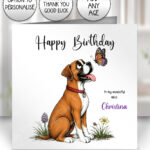 personalised boxer dog & butterfly greeting card – birthday, all occasions