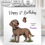 personalised labrador dog & butterfly greeting card – birthday, all occasions 4 colour options