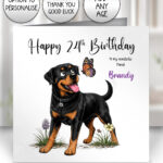 personalised rottweiler dog & butterfly greeting card – birthday, all occasions