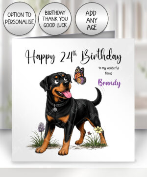 personalised rottweiler dog & butterfly greeting card – birthday, all occasions