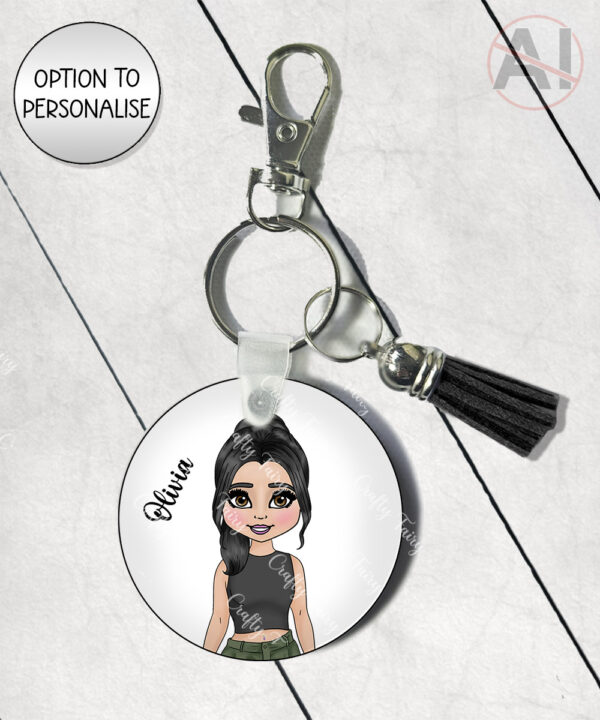 personalised cargo girl for keyring / bag tag for teenager