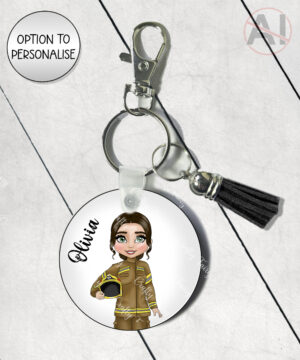 personalised female firefighter keyring / bag tag