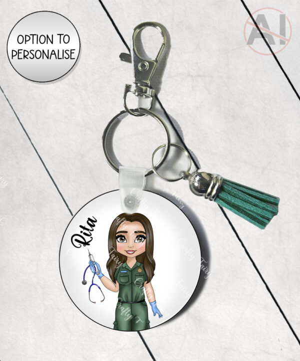 personalised female firefighter keyring / bag tag