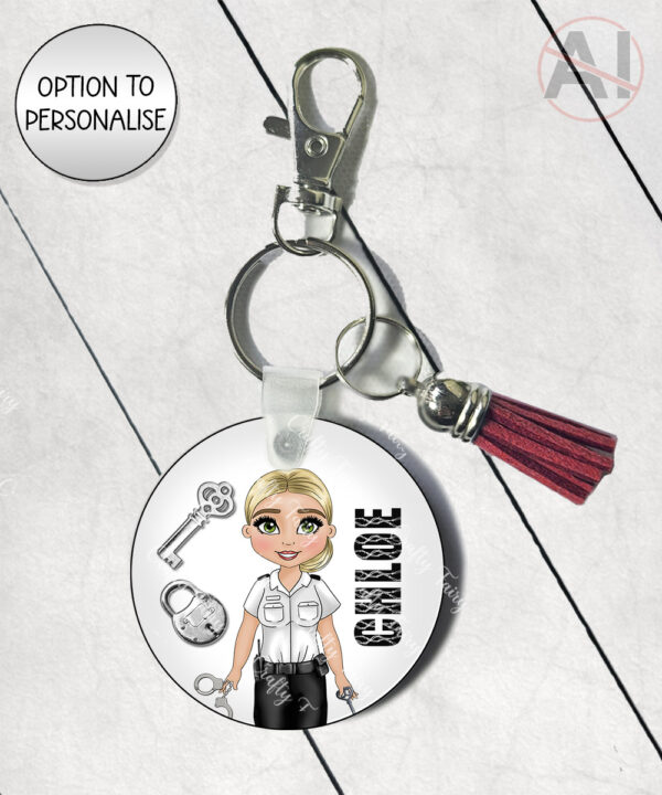 personalised female prison officer keyring / bag tag