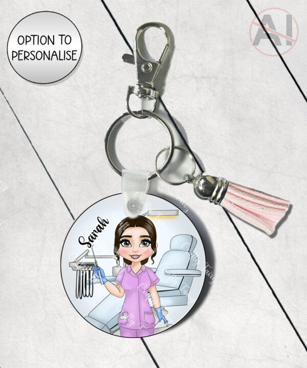 personalised dental assistant or female dentist keyring / bag tag