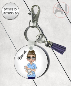 personalised midwife / birth attendant / maternity nurse with baby keyring / bag tag