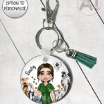 personalised female veterinary nurse or veterinarian keyring / bag tag