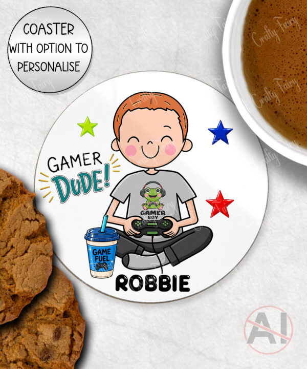 personalised cartoon gamer boy mug and/or coaster gift