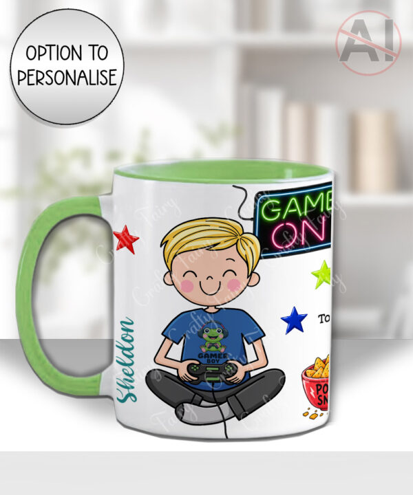 personalised cartoon gamer boy mug and/or coaster gift
