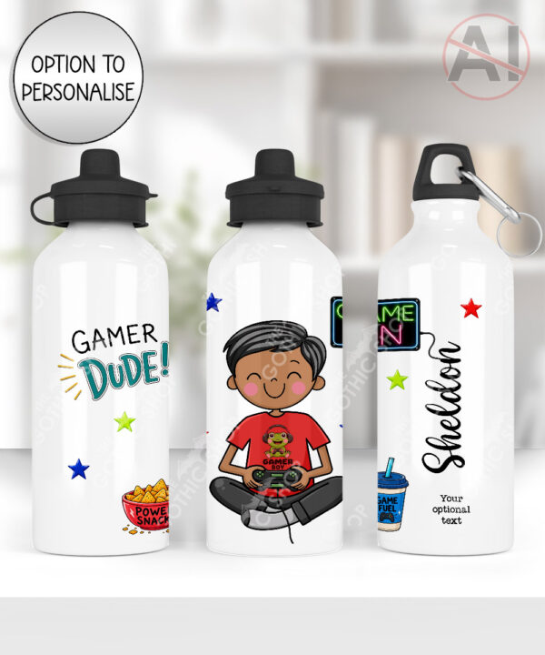 personalised cartoon gamer boy 600ml water bottle