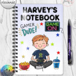 personalised cartoon gamer boy notebook journal gift