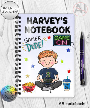personalised cartoon gamer boy notebook journal gift