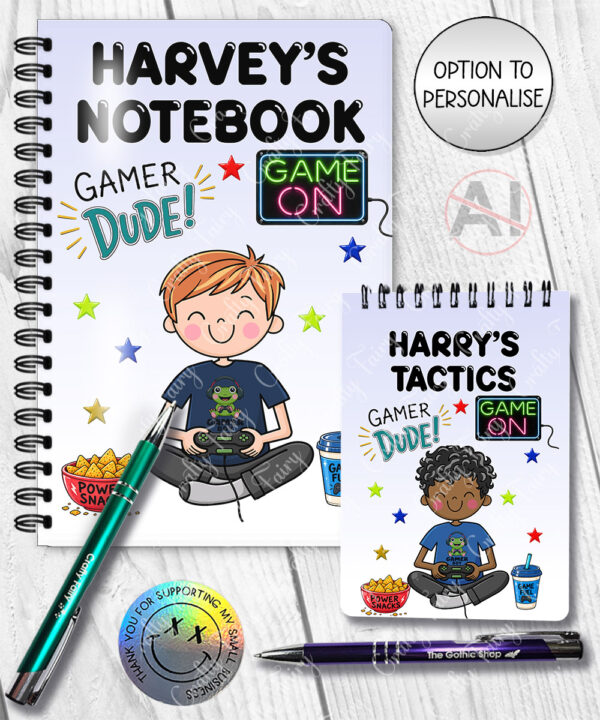personalised cartoon gamer boy notebook journal gift