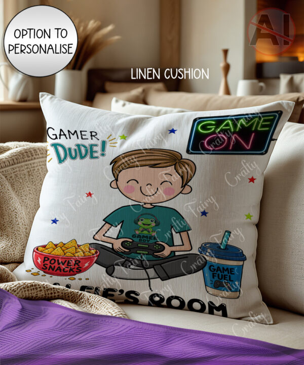 personalised cartoon gamer boy velvet cushion