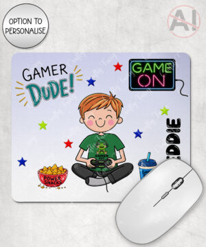 personalised cartoon gamer boy mouse mat gift
