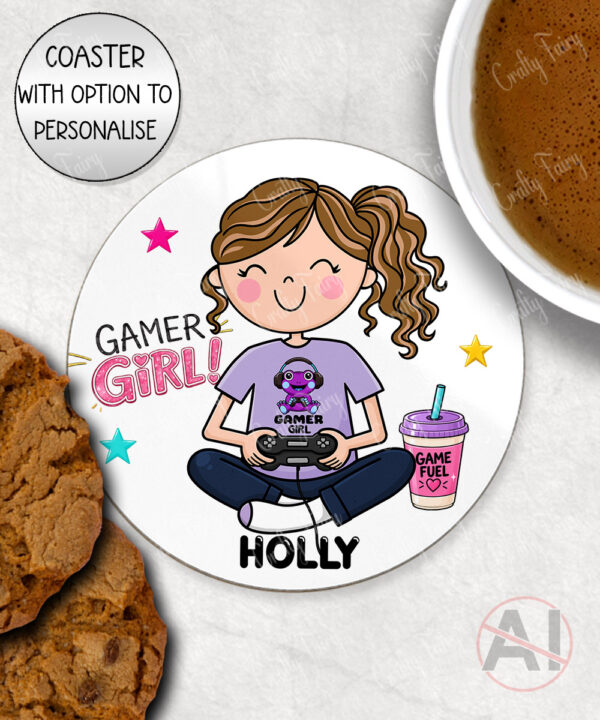 personalised cartoon gamer girl mug and/or coaster gift