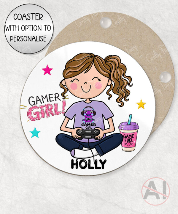 personalised cartoon gamer girl mug and/or coaster gift