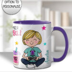 personalised cartoon gamer girl mug and/or coaster gift