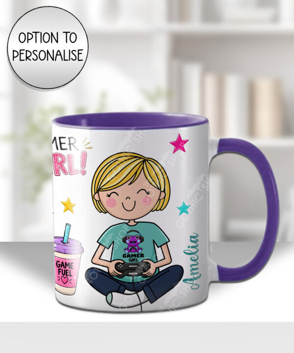 personalised cartoon gamer girl mug and/or coaster gift