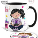 personalised cartoon gamer girl mug and/or coaster gift
