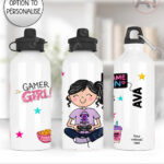 personalised cartoon gamer girl 600ml water bottle