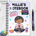 personalised cartoon gamer girl notebook journal gift