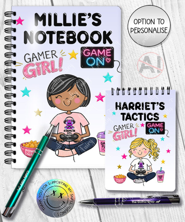 personalised cartoon gamer girl notebook journal gift