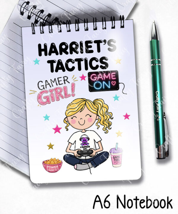 personalised cartoon gamer girl notebook journal gift