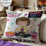 personalised cartoon gamer girl velvet cushion