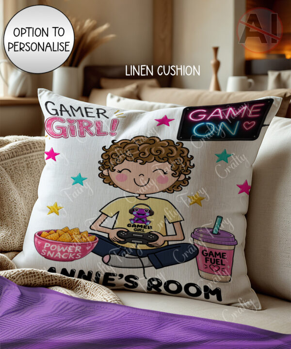 personalised cartoon gamer girl velvet cushion