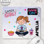 personalised cartoon gamer girl mouse mat gift
