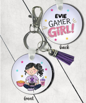personalised cartoon gamer girl keyring / bag tag