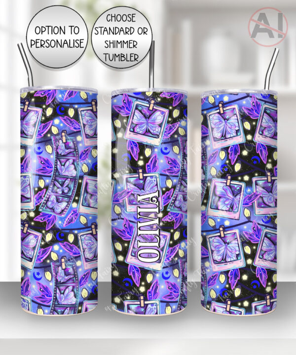 personalised purple butterfly snapshots straight tumbler
