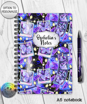 personalised purple butterfly snapshots a5 notebook