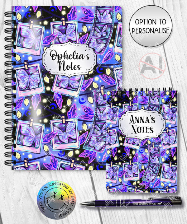 personalised purple butterfly snapshots a5 notebook