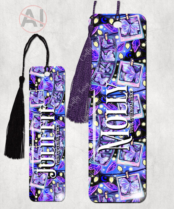 personalised purple butterfly snapshots metal bookmark