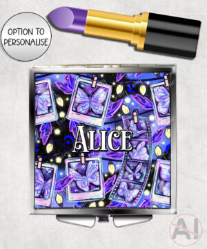 personalised purple butterfly snapshots silver square compact mirror gift