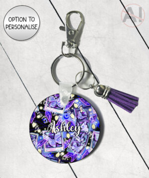 personalised purple butterfly snapshots mdf keyring / bag tag