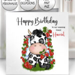 personalised highland cow and strawberries greetings card birthday / all occasions