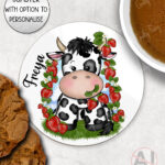 personalised friesian cow and strawberries mug and/or coaster