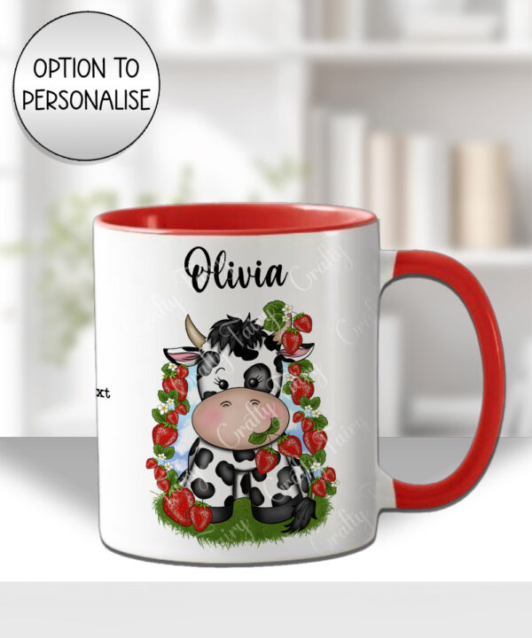 personalised friesian cow and strawberries mug and/or coaster