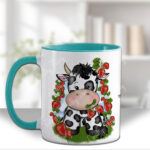 personalised friesian cow and strawberries mug and/or coaster