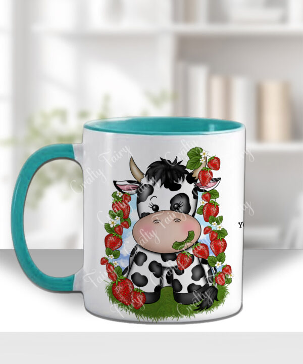 personalised friesian cow and strawberries mug and/or coaster