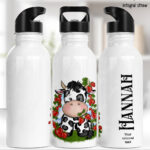 personalised friesian cow and strawberries 600ml water bottle