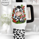 personalised friesian cow and strawberries large 40oz tumbler with handle