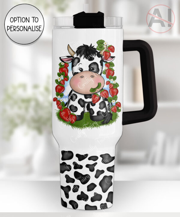 personalised friesian cow and strawberries large 40oz tumbler with handle
