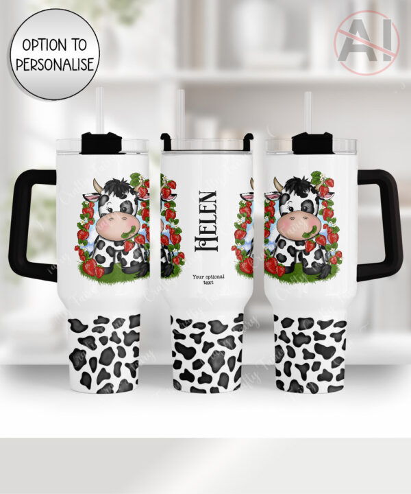personalised friesian cow and strawberries large 40oz tumbler with handle